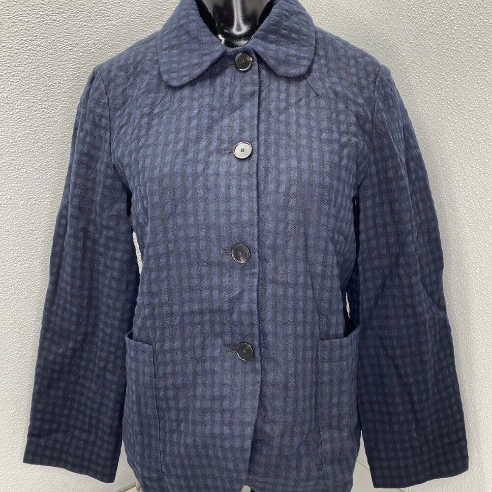 NEW TOAST Women’s Cotton Wool Herringbone Check Jacket Size 0 Navy Blue
